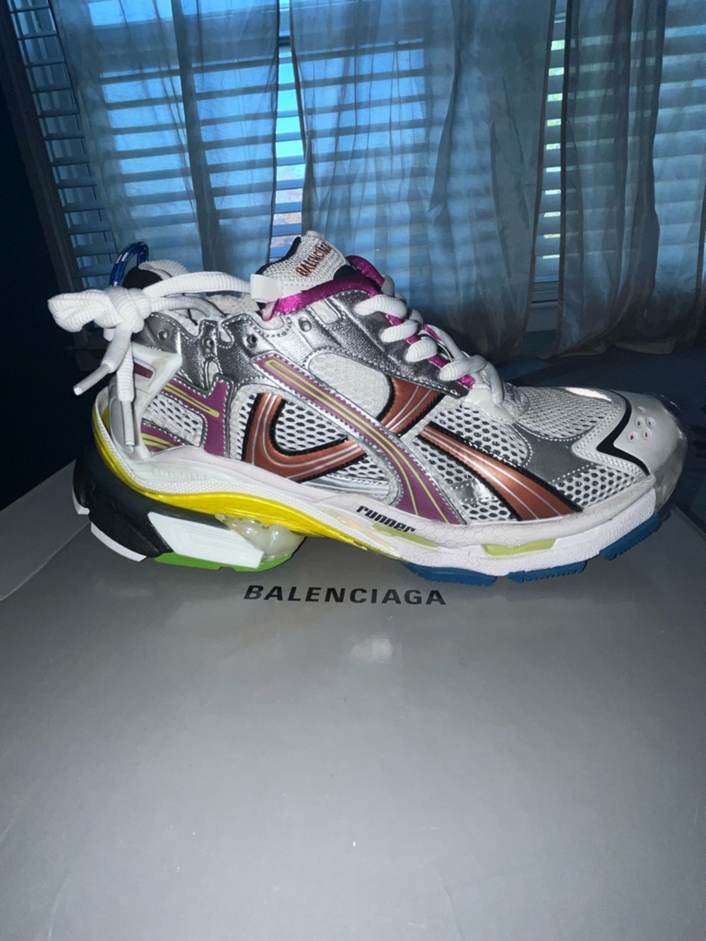 Balenciaga White Silver Multicolor Runner Sneaker